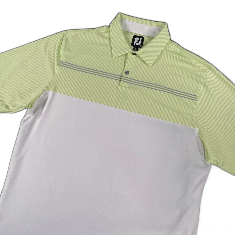 FootJoy Lisle Stripe Golf Polo Large Lime Green White ProDry Athletic Stretch